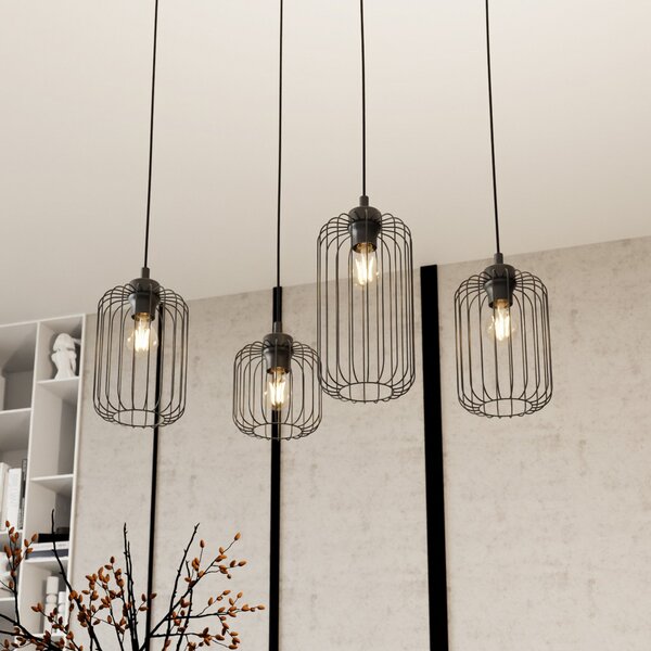 EMIBIG LIGHTING Lampă suspendată Vander, 4 becuri, 70 cm, negru, metal, E27, reglabil, Negru, Camera de zi / sufragerie, Metal, Modern