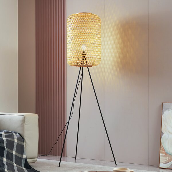 Lucande lampadar Jorick, bambus, trepied, înălțime 166 cm, Lemn, Camera de zi / sufragerie, Bamboo, Casă de țară / Rustic