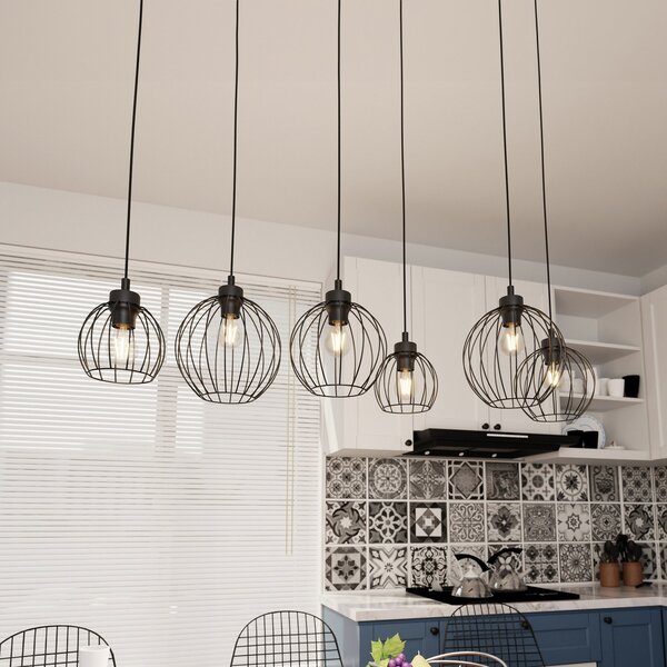 EMIBIG LIGHTING Lampă suspendată Nando, 6 becuri, 125 cm, negru, metal, E27, reglabil, Negru, Camera de zi / sufragerie, Metal, Modern