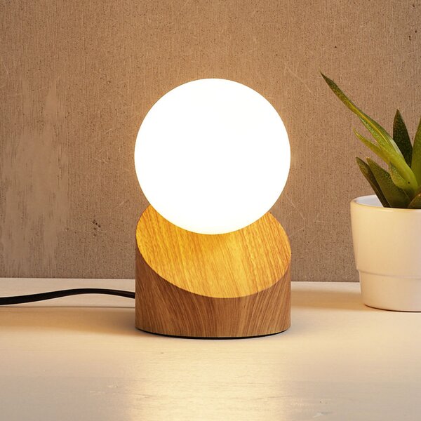Nowa Lampă de masă LED Alisa picior cu aspect lemn, Lemn, Camera de zi / sufragerie, Sticlă, Modern
