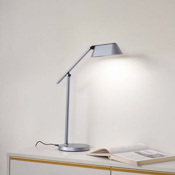 Lampă de masă Lindby, Thies, reglabil, Gri, Studiu / Birou, Plastic, Modern