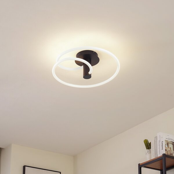 Lucande plafonieră LED Valenora, alb/negru, PC, Ø 49cm, reglabil, Alb, Camera de zi / sufragerie, Plastic, Modern