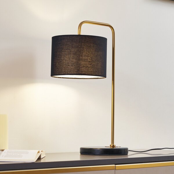 Lindby Lampă de masă Hillary, negru/galben, marmură, 49 cm, Negru, Camera de zi / sufragerie, Țesătură / Textil, Scandinavă