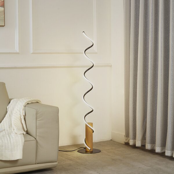 Lindby Lampadar LED Spiraali, gri, lemn, înălțime 133 cm, Gri, Camera de zi / sufragerie, Aluminiu, Casă de țară / Rustic