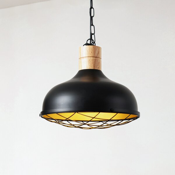Lindby Lampă suspendată Olbi, negru, arbore de cauciuc, lungime 41,5 cm, reglabil, Negru, Camera de zi / sufragerie, Lemn, Casă de țară / Rustic