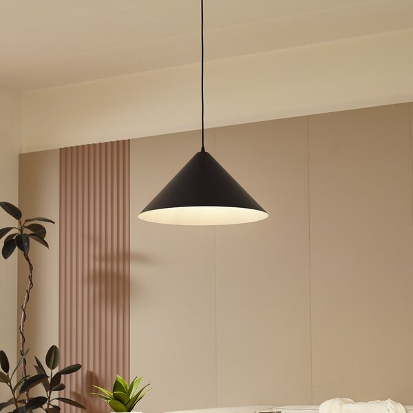 Lindby Lampă suspendată Clarine, alb/negru, Ø 50 cm, metal, reglabil, Negru, Camera de zi / sufragerie, Metal, Modern