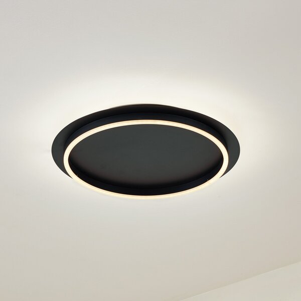 Lindby LED plafonieră Kunis, negru, plastic, Ø 46 cm, Negru, Camera de zi / sufragerie, Plastic, Modern