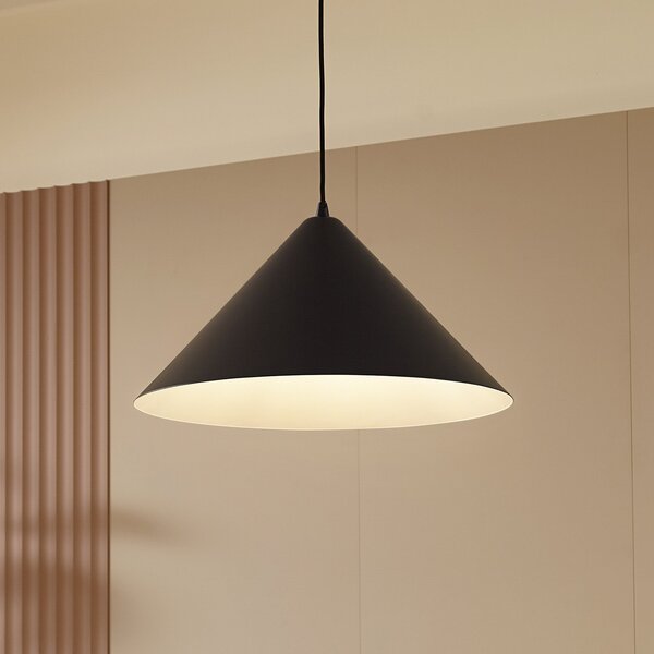 Lindby Lampă suspendată Clarine, alb/negru, Ø 50 cm, metal, reglabil, Negru, Camera de zi / sufragerie, Metal, Modern