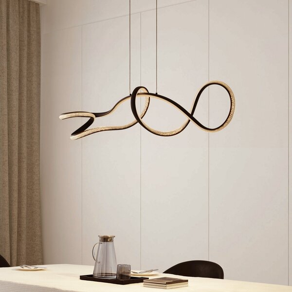 Lucande lampă suspendată LED Rodado, negru, 110 cm, aluminiu, Negru, Camera de zi / sufragerie, Metal, Modern
