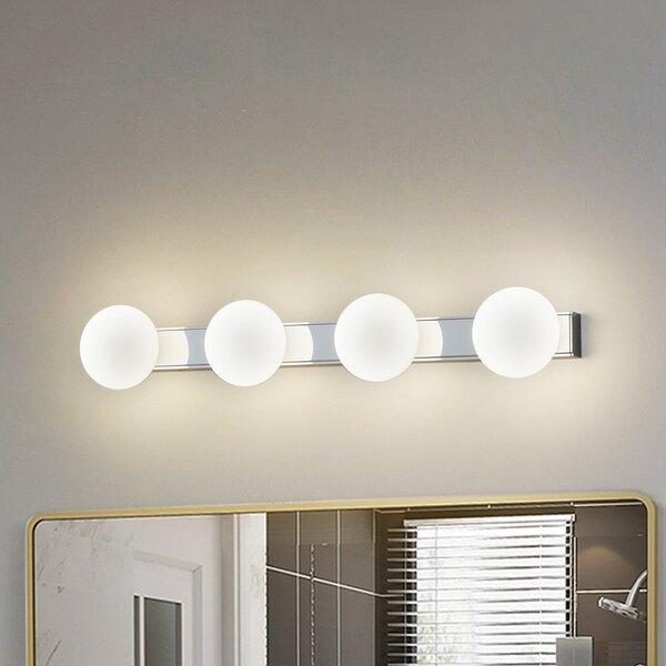 Lucande LED aplică de perete Myrra, crom, sticlă, 60 cm, IP44, Metalic, Baie, Aluminiu, Modern