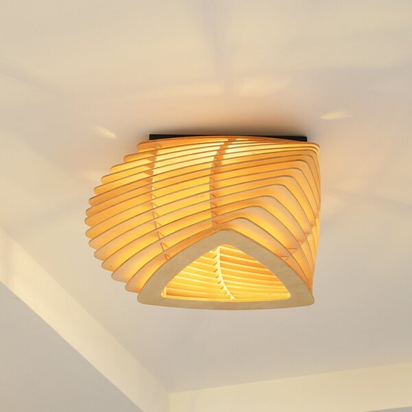 Lindby Sanza plafonieră, 50 cm, lemn, curbată, reglabil, Lemn, Camera de zi / sufragerie, Lemn, Design