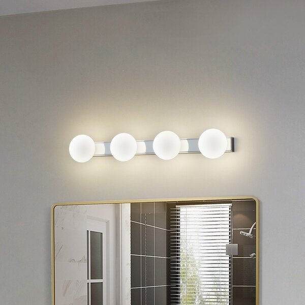 Lucande LED aplică de perete Myrra, crom, sticlă, 60 cm, IP44, Metalic, Baie, Aluminiu, Modern