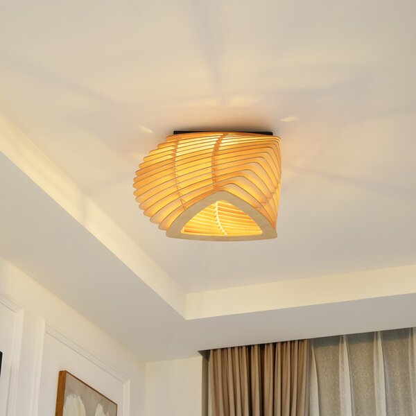 Lindby Sanza plafonieră, 50 cm, lemn, curbată, reglabil, Lemn, Camera de zi / sufragerie, Lemn, Design