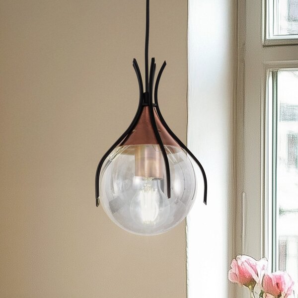 Avonni Lampă suspendată Sinka, gri fumuriu/negru, Ø 13 cm, sticlă/metal, reglabil, Gri, Camera de zi / sufragerie, Metal, glob