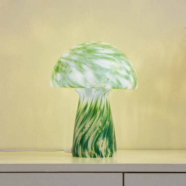 Lindby Lampă de masă Hubi, verde, sticlă, Ø 22 cm, formă ciupercă, Verde, Camera de zi / sufragerie, Sticlă, Modern