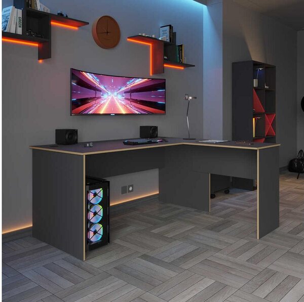Masă PC de colț Raven (antracit + stejar) . 1109410