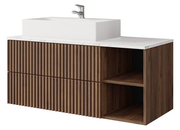Cabinet atârnat pentru baie Nauta, Marmură albă, Nuc, MDF, PAL laminat, 45x100x45cm, 31 kg