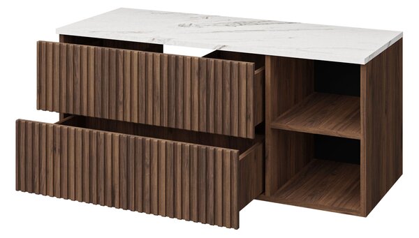 Cabinet atârnat pentru baie Nauta, Marmură albă, Nuc, MDF, PAL laminat, 45x100x45cm, 31 kg