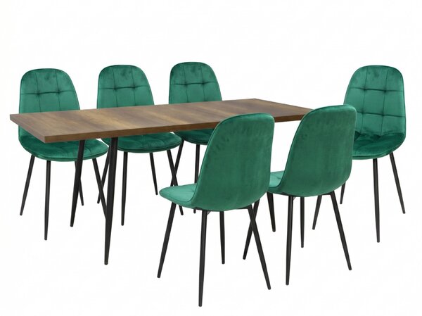 Set masă extensibilă Lisabona Nuc cu 6 Scaune Gya Verde