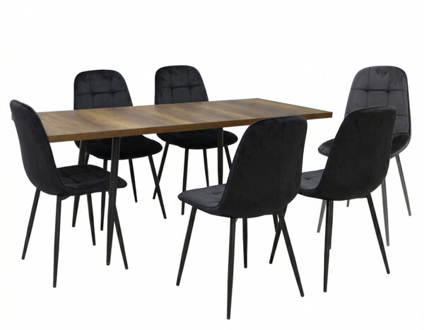 Set masă extensibilă Lisabona Nuc cu 6 Scaune Gya Negru