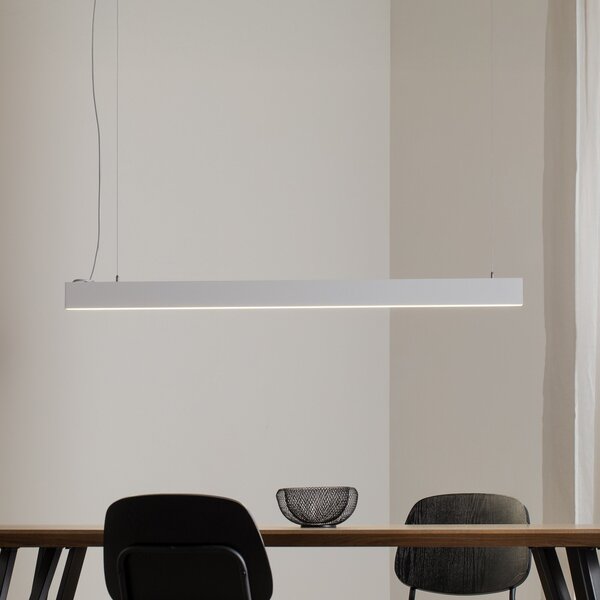 TK Lighting Lampă suspendată Luxe LED, alb, lungime 112,5 cm, metal, 4.000 K, Alb, Camera de zi / sufragerie, Metal, Modern