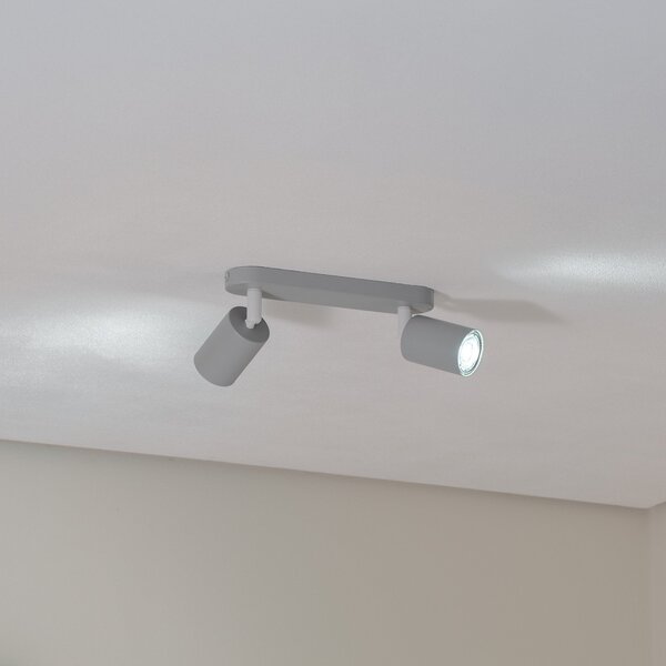 TK Lighting Spot de tavan Livia, gri, 35 cm, 2 becuri, metal, GU10, reglabil, Gri, Camera copiilor, Metal