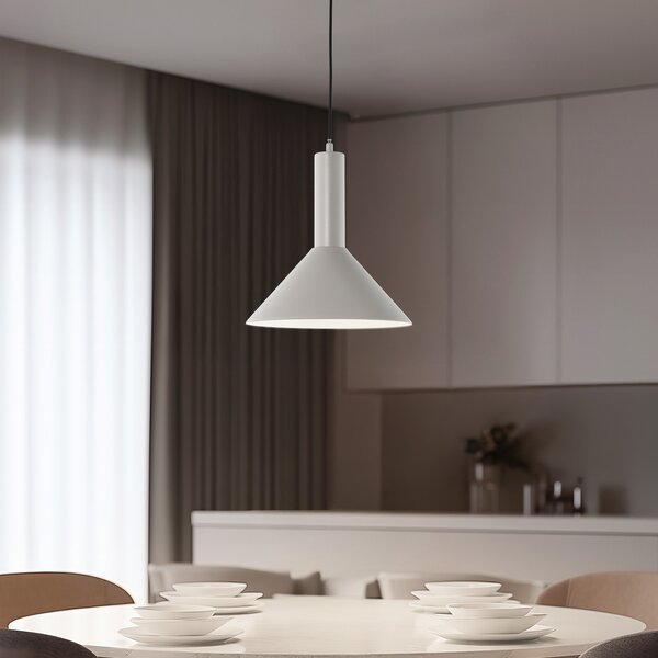 SIGMA Lampă suspendată Vitrum con, gri, metal, Ø 26 cm, E27, reglabil, Bej, Camera de zi / sufragerie, Metal, Modern