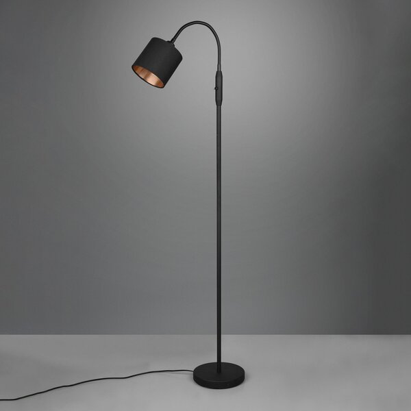 Reality Leuchten Lampă de podea Tommy, negru/auriu, înălțime 130 cm, metal/fabricat, Negru, Camera de zi / sufragerie, Metal, Modern