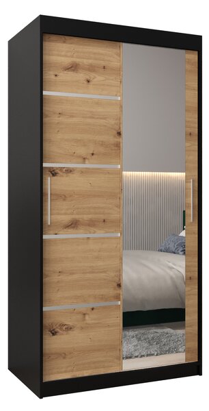 Dulap de haine 120 cm cu oglindă Verika 2 120 (negru + stejar artisan). 1064191