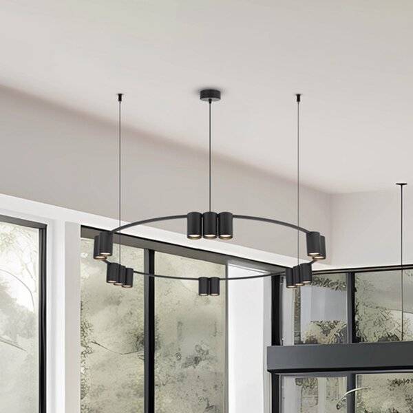 Eko-Light Lampă suspendată Genesis, aluminiu, negru, 15 x GU10, Ø 100 cm, reglabil, Negru, Camera de zi / sufragerie, Aluminiu, Design