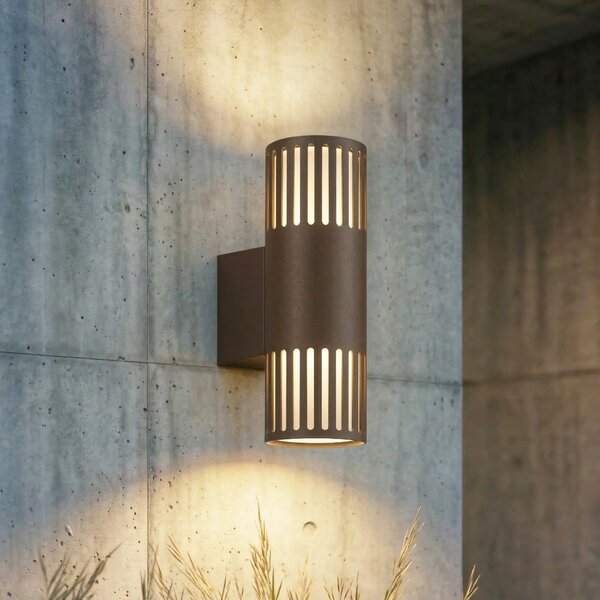 Lindby Aplică de exterior Lurinda, 2 becuri, maro, Ø10 cm, IP44, reglabil, Maro / Rugină, Metal, Modern