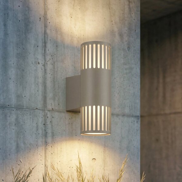 Lindby Lampa de exterior Lurinda, cu 2 becuri, gri piatră, Ø10 cm, IP44, reglabil, Gri, Metal, Modern