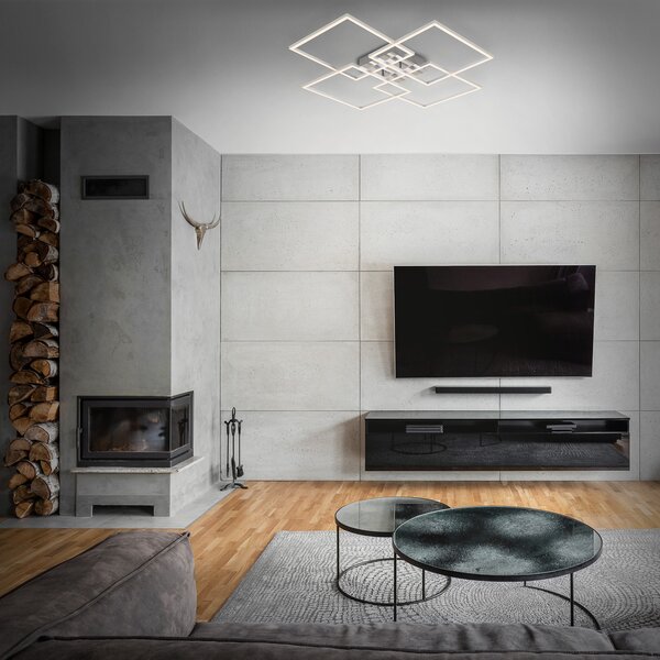 Briloner Frames plafonieră LED 4 pătrate crom 72x72cm, reglabil, Gri, Camera de zi / sufragerie, Metal, Modern