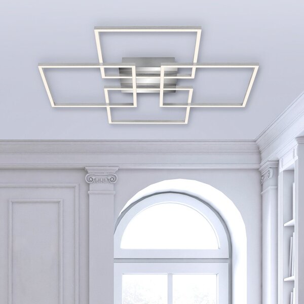 Briloner Frames plafonieră LED 4 pătrate crom 72x72cm, reglabil, Gri, Camera de zi / sufragerie, Metal, Modern