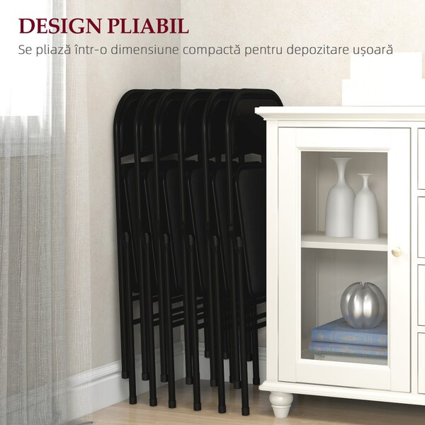 HOMCOM Set 6 Scaune Pliabile, Scaune Moderne cu Perne din Poliester pentru Acasă și Birou, 45x46x78 cm, Negru | Aosom Romania