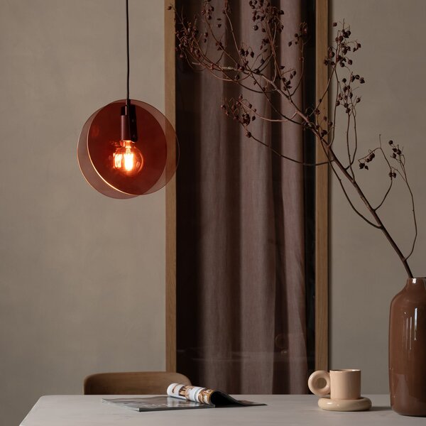 IT´S ABOUT ROMI IT'S Lampă suspendată Toledo, maro, Ø 25 cm, Maro / Rugină, dormitor, Sticlă, Modern