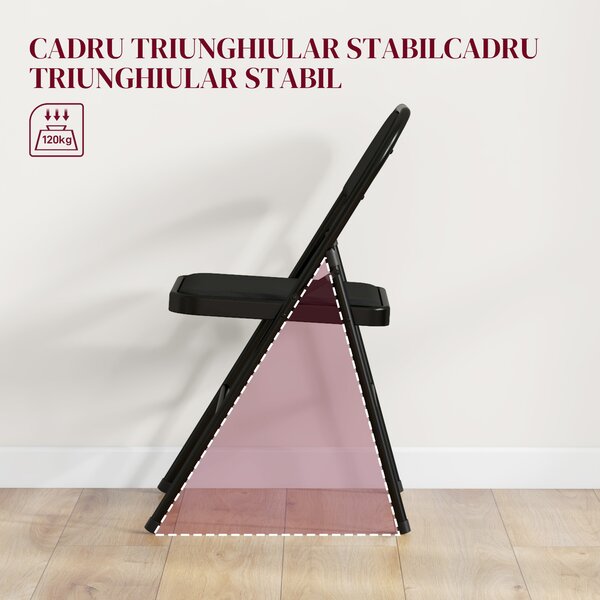 HOMCOM Set 6 Scaune Pliabile, Scaune Moderne cu Perne din Poliester pentru Acasă și Birou, 45x46x78 cm, Negru | Aosom Romania