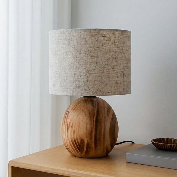 Lindby Lampă de masă Mayumi, înălțime 31 cm, lemn, material textil, Lemn, Camera de zi / sufragerie, Lemn, Scandinavă