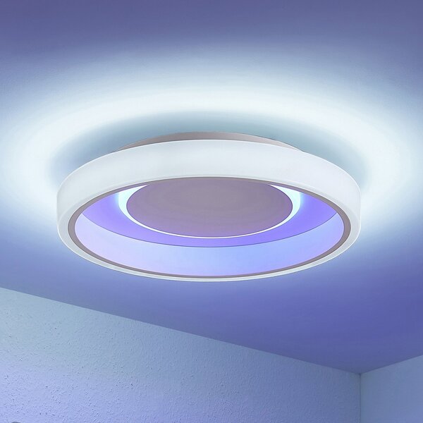 Lindby plafonieră LED Wikani, alb, RGB, CCT, dimabil, reglabil, Alb, Camera de zi / sufragerie, Metal, Modern