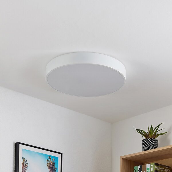 Lindby plafonieră LED Simera, Ø 50cm, alb, metal, reglabil, Alb, Camera de zi / sufragerie, Plastic, Modern