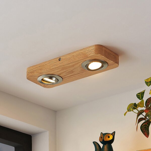 Lindby plafonieră LED Mikari, 30 cm, lemn, pivotantă, Lemn, Camera de zi / sufragerie, Lemn, Modern