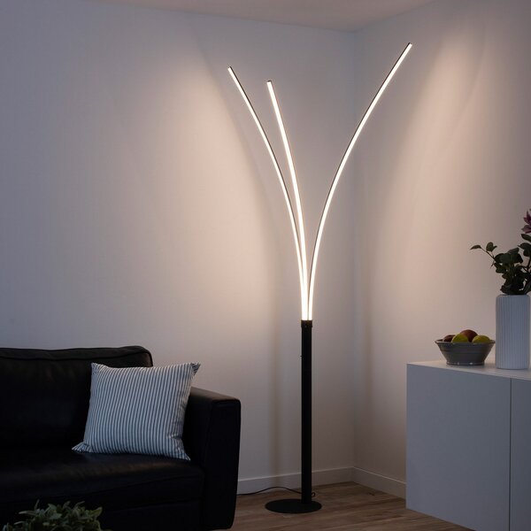 JUST LIGHT. GmbH Lampă de podea cu LED Maja, trei lumini negre, Negru, Camera de zi / sufragerie, Metal, Modern