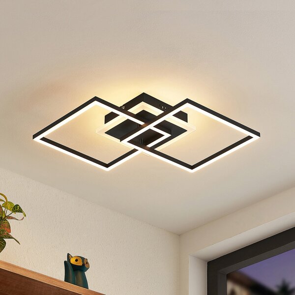 Lindby plafonieră LED Fjardo, unghiulară, negru, CCT, telecomandă, reglabil, Negru, Camera de zi / sufragerie, Metal, Modern