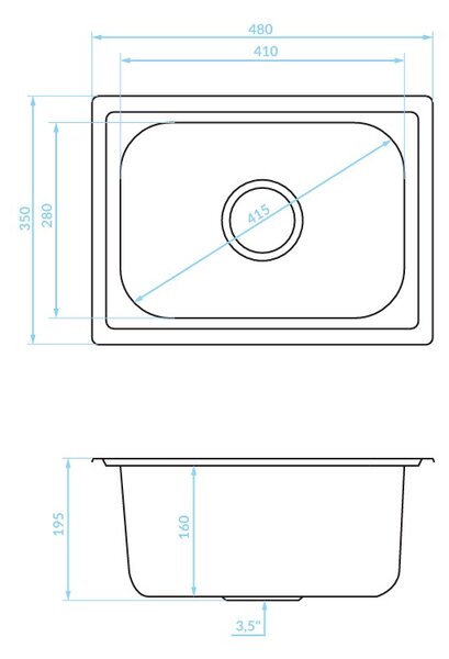 Kuchinox Mini, chiuvetă din oțel inoxidabil cu 1 compartiment 350x480x195 mm, decor neted, oțel, LAV-SKM_010T