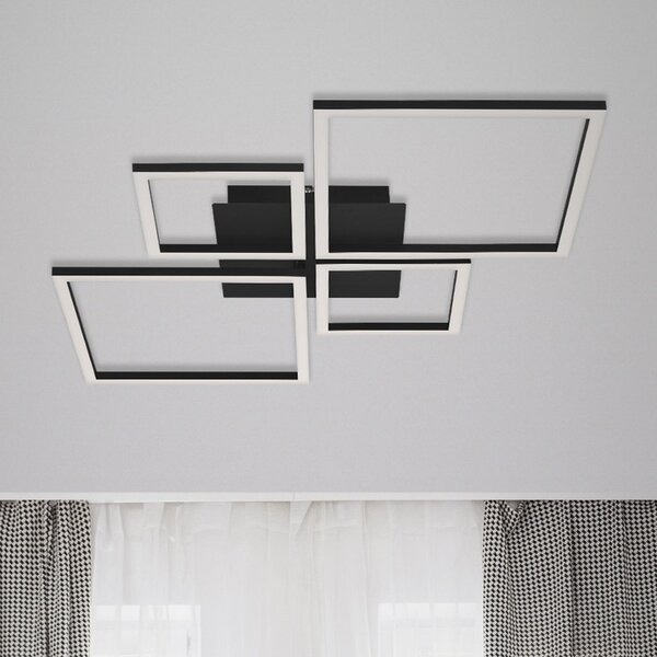 Briloner Cadru plafonieră LED, regl. trepte, neagră 4 surse, reglabil, Negru, Camera de zi / sufragerie, Metal, Modern, Plafon cu flacără multiplă