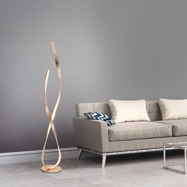 Paul Neuhaus Lampadar LED Linda, auriu, metal, dimabil, reglabil, Auriu / Alamă, Camera de zi / sufragerie, Metal