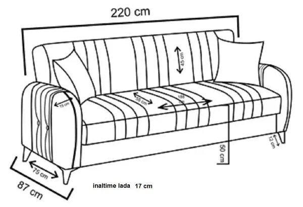 Canapea extensibila cu spatiu de depozitare 220x87x93 cm – stofa maro – Elegance