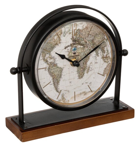 Ceas retro pentru comoda Flavia, cadran cu harta lumii, inaltime 20 cm