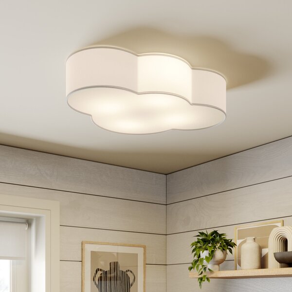TK Lighting Plafonieră Cloud, alb, textil, lungime 62 cm, E27, 4 becuri., reglabil, Alb, Camera de zi / sufragerie, Țesătură / Textil, Viața tânără