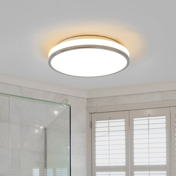 Lindby plafonieră LED Lyss, Ø 34 cm, cromat, IP44, Alb, Baie, Sticlă, Modern